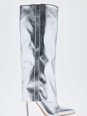 Silver Metallic Knee-High Stiletto Boot